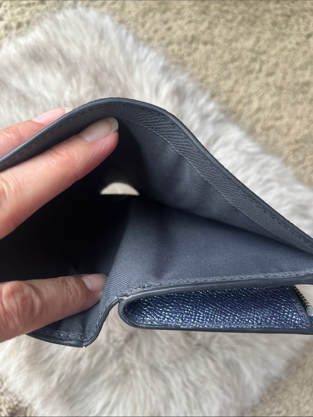 Coach Navy Blue Leather Bifold Medium Corner Zip Wallet - Picture 6 of 9